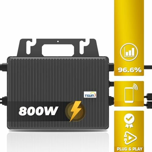 800W Wechselrichter mit Effizienz- und Plug-and-Play-Symbolen