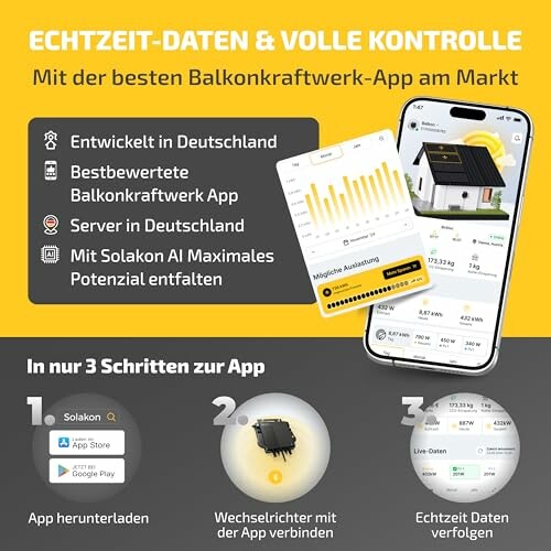 Werbung für eine App zur Verwaltung von Balkonkraftwerken in Deutschland.
