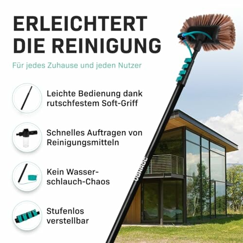 Reinigungswerkzeug mit weichem Griff und verstellbarer Stange