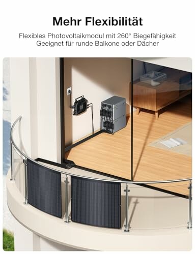 Flexibles Solarmodul auf rundem Balkon angebracht.