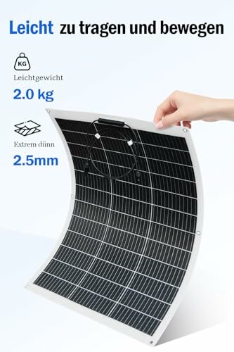 Flexible Solarpanel, leicht und dünn, mit Hand gehalten.