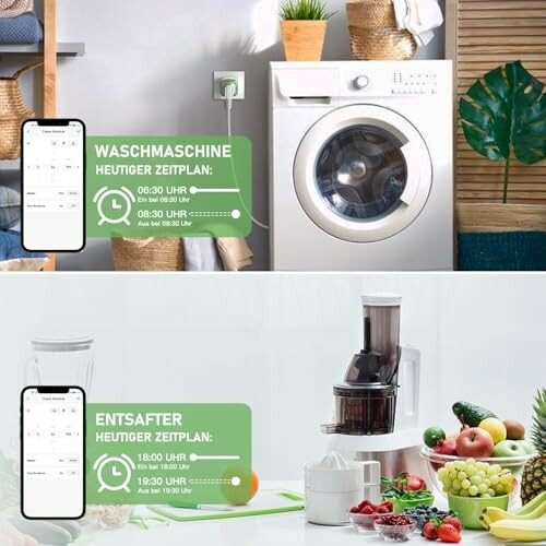 Waschmaschine und Entsafter mit Smart-Home-Steuerung.