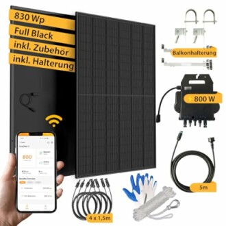 Komplettes Solarpanel-Kit mit Zubehör und Halterung.