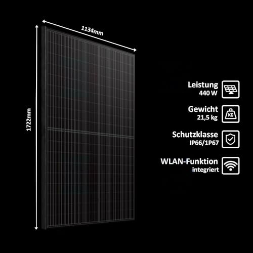 Solarmodul mit technischen Spezifikationen.
