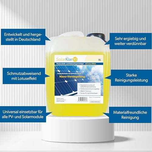 Kanister mit SolarKlar Reinigungsmittel und Beschreibungen
