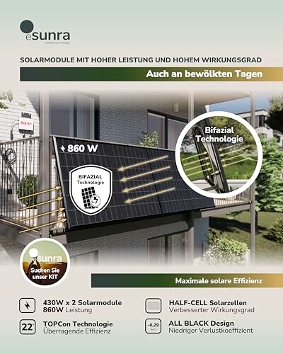 Solarmodule mit hoher Effizienz und Bifacial-Technologie.